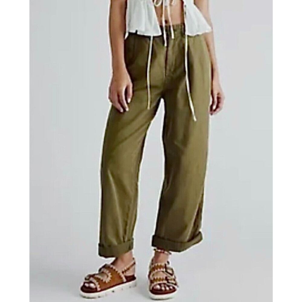 Free People Addy Chino Pants Size 6 Women's Wide Leg Baggy Trousers Green Boho